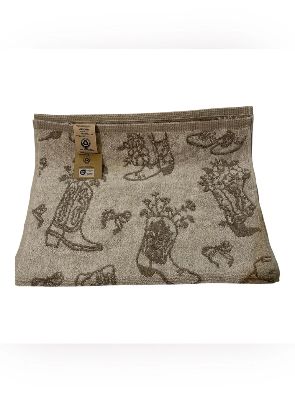 Wrangler 3 Cream/Brown Cowboy Boot, Bow & Flower Pattern Hand Towels - NWT **